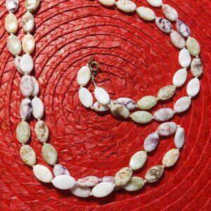 Cute Vintage Necklace with Marble Style Beads , Very Long !